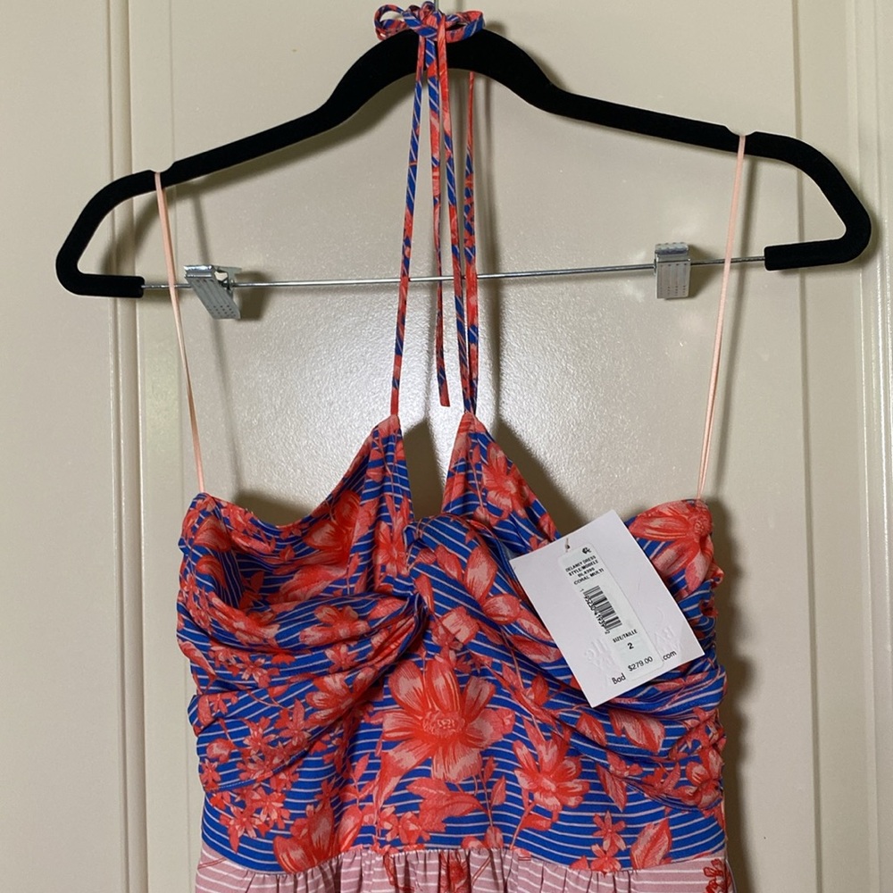 NWT Badgley Mischka size 2 Halter Blue Red Pink dress Floral MAXI - Picture 4 of 10
